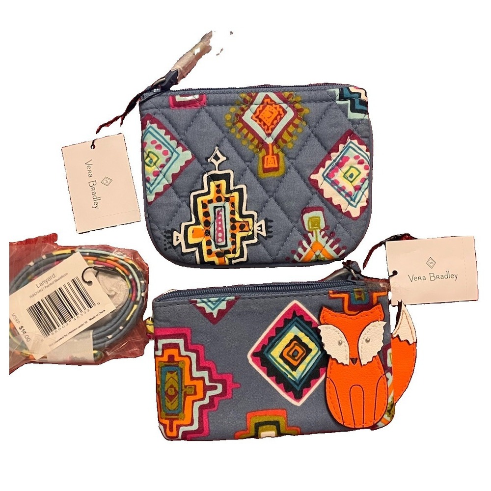 Vera Bradley Painted Medallions Novelty Fox Set ID Case Lanyard Coin Purse NWT